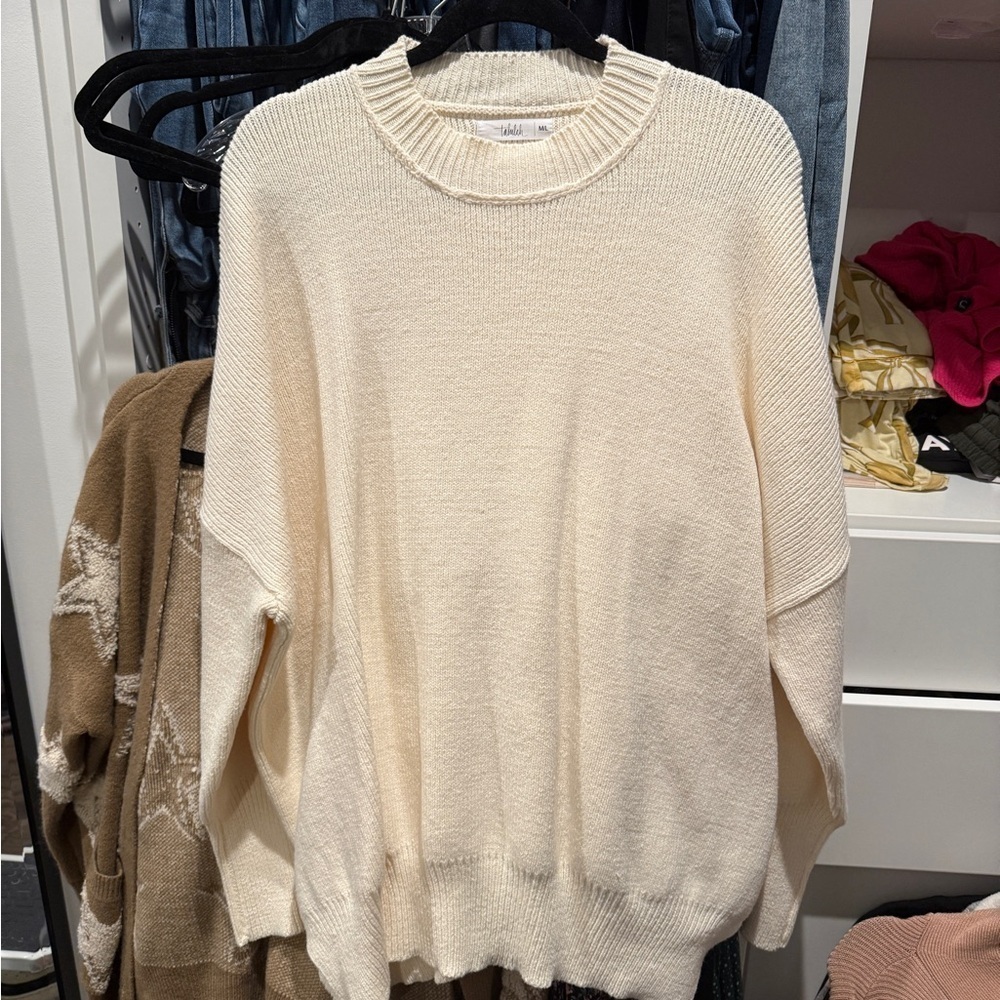 TALULAH Cream Crew Neck Sweater Soft Knit Minimalist